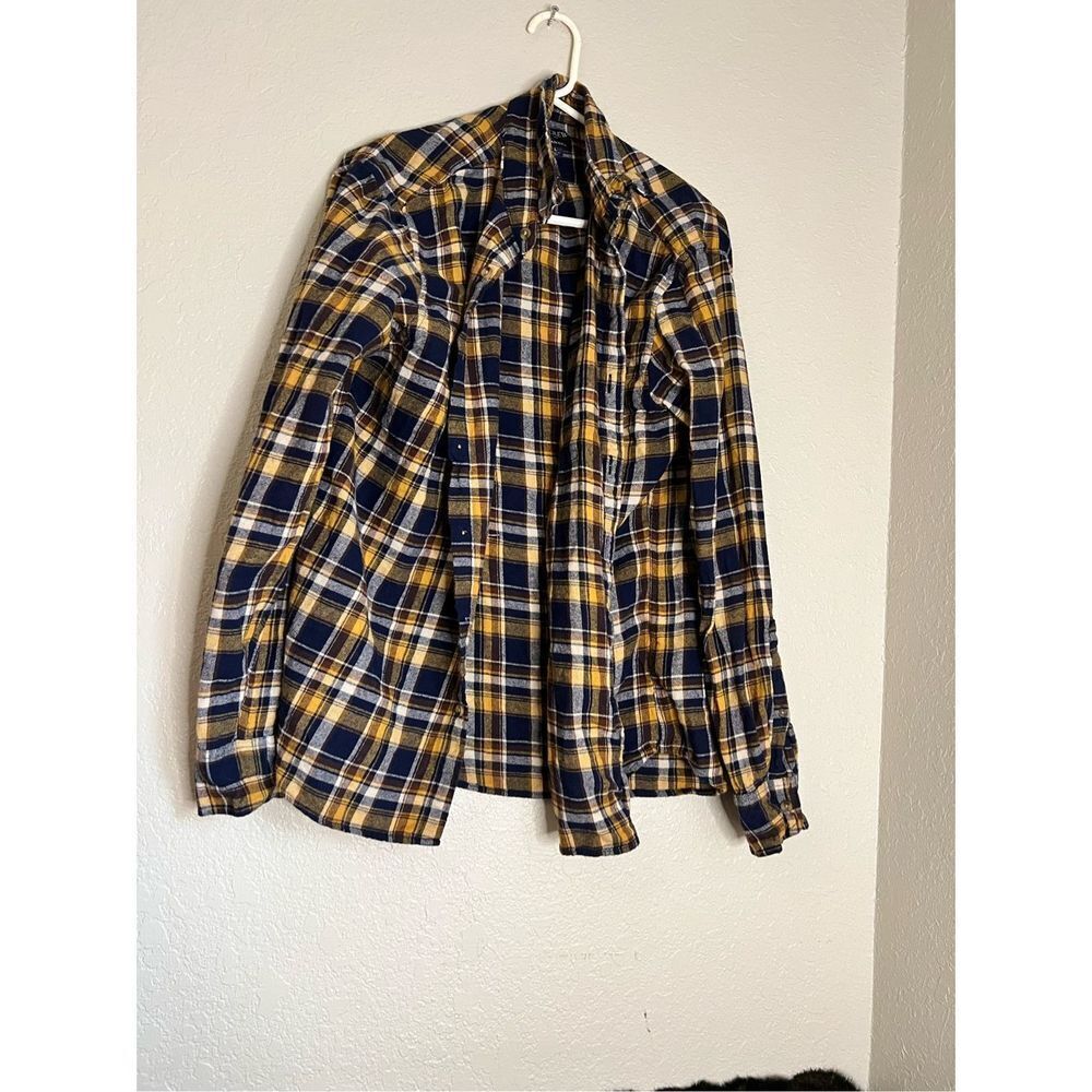 J Crew Flannel Shirt Mens Large Long Sleeve Slim Fit Mid Weight Yellow Plaid